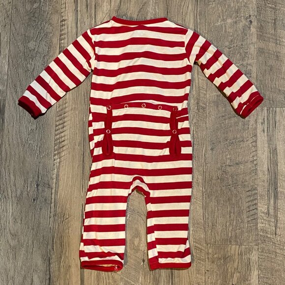 size 0-3 Kickee Pants baby coverall red white striped one piece open bottom zipp - Picture 2 of 4